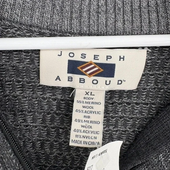 NWT Joseph Abboud Sweater XL Gray Merino Wool Blend Quarter Zip Button Pullover - Picture 3 of 8